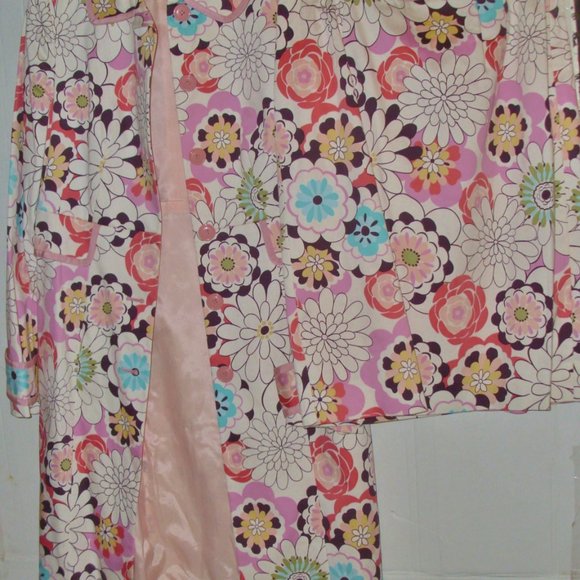 Isabel & Nina Pink Long Trench Cotton Overcoat Matching Floral Print Pencil Skir - Picture 7 of 7